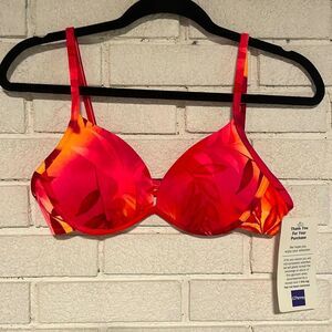 Mix It- NWT Vintage 90’s Red & Orange Tropical Print Bikini Top- Size 10